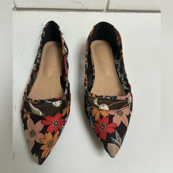 SHEIN Floral Pointed Toe Ballet Flats Cottagecore Balletcore EU 43 Size 10/11 - Picture 8 of 13